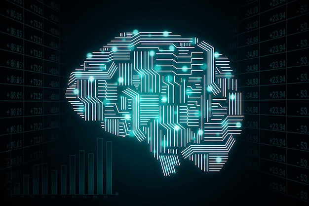Concepto de Inteligencia Artificial Creativa con holograma del cerebro humano Renderizado en 3D