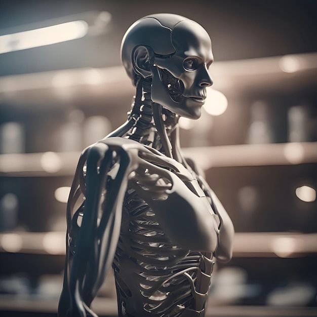 Concepto de inteligencia artificial Modelo de maniquí humanoide futurista Renderizado en 3D