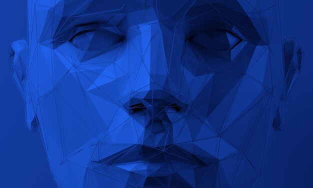 Concepto de inteligencia artificial de renderizado 3d de rostro humano abstracto
