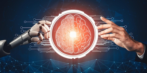 El concepto de inteligencia artificial del robot droide de la IA futurista de Xai