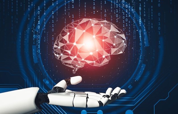 El concepto de inteligencia artificial del robot droide de la IA futurista de Xai