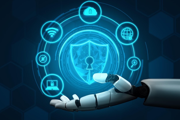 El concepto de inteligencia artificial del robot futurista Mlp