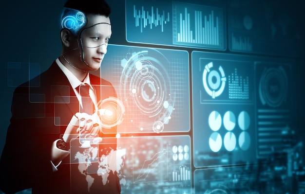 El concepto de inteligencia artificial del robot futurista Mlp