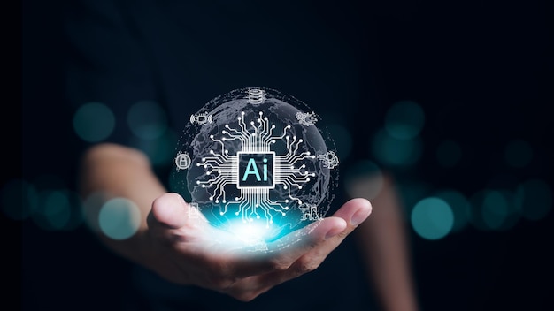 El concepto de inteligencia artificial utiliza la automatización analítica y un cerebro autónomo la gestión de grandes datos la conexión informática la tecnología de inteligencia ChatGPT la robótica automatizada