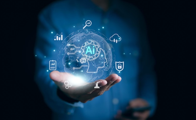 El concepto de inteligencia artificial utiliza la automatización analítica y un cerebro autónomo la gestión de grandes datos la conexión informática la tecnología de inteligencia ChatGPT la robótica automatizada