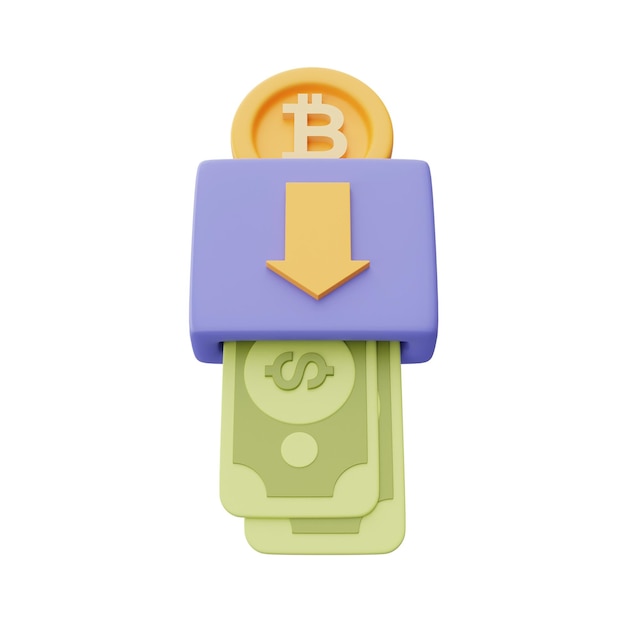 Concepto de intercambio de criptomonedas en línea Transferir bitcoin a dólar servicios de tecnología de cadena de bloques estilo mínimo representación 3d