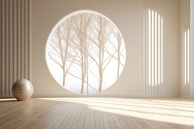 Concepto interior creativo sala de luz blanca abstracta y suelo de madera de roble