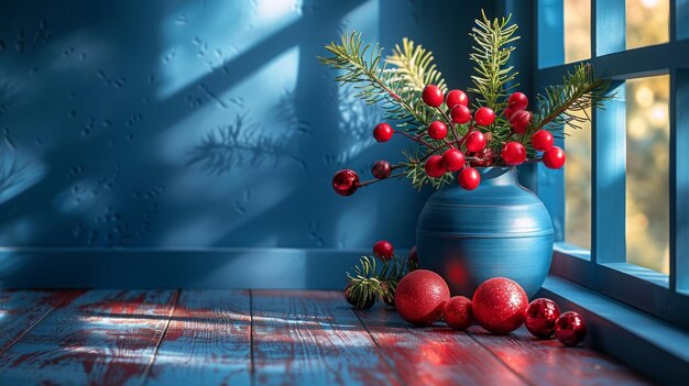 Concepto de interior de Navidad habitación azul con juego de regalos de Navidad para el espacio de copia Concepto de diseño mínimo