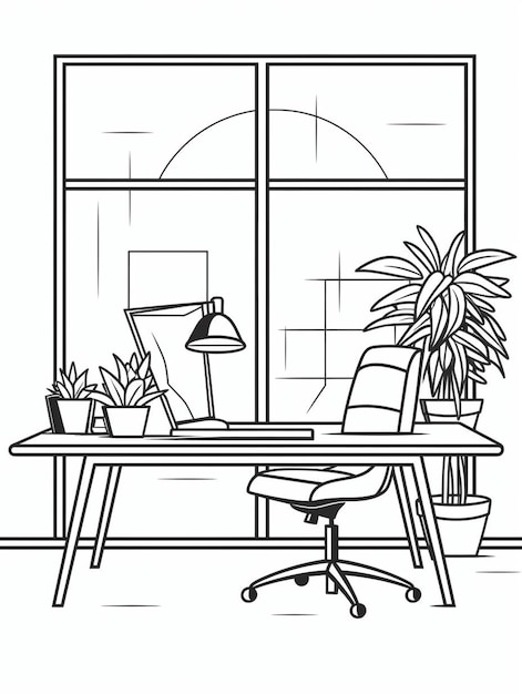 Foto concepto de interior de la oficina de dibujo de una sola línea