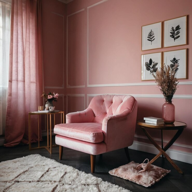 Concepto de interior rosa Muebles clásicos en un interior clásico con espacio de copia Muras con moldes ornamentados