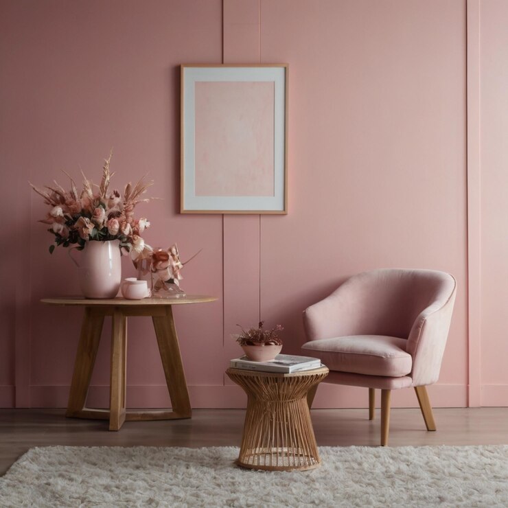 Concepto de interior rosa Muebles clásicos en un interior clásico con espacio de copia Muras con moldes ornamentados