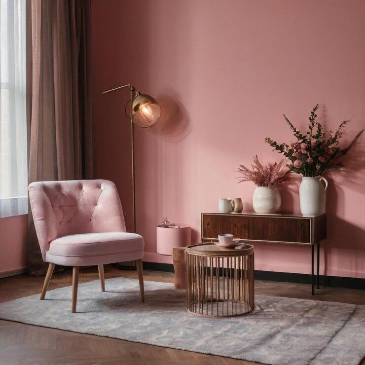 Concepto de interior rosa Muebles clásicos en un interior clásico con espacio de copia Muras con moldes ornamentados