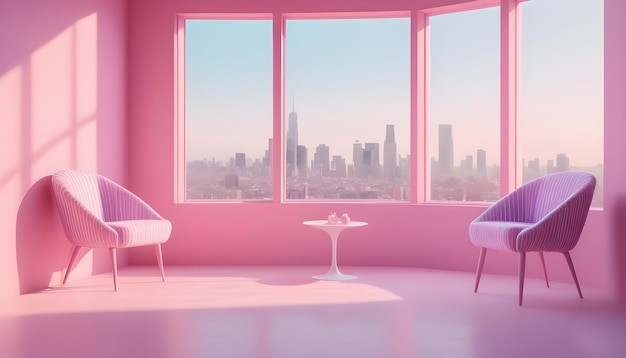 Foto concepto de interior rosado futurista moderno en 3d fondo en miniatura