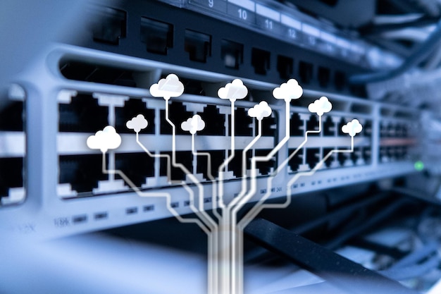 Concepto de Internet de almacenamiento de datos de redes de tecnología en la nube