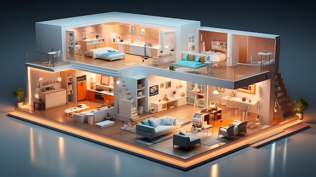 concepto de la Internet de las Cosas de un hogar inteligente con varios dispositivos conectados
