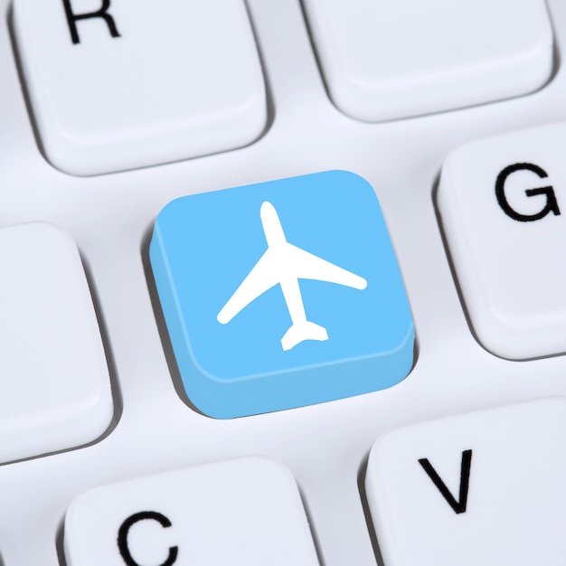 Concepto de Internet Reserva de vuelos y vacaciones Comercio electrónico en línea Tienda de viajes por Internet