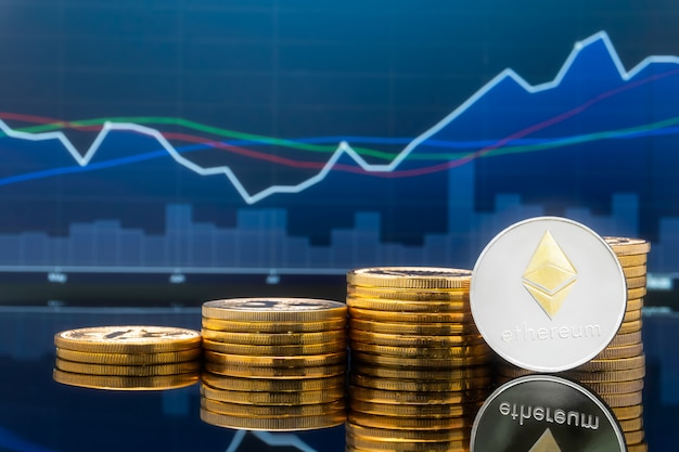 Concepto de inversión de Ethereum y criptomonedas.