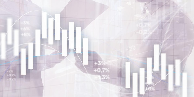 Concepto de inversión financiera Gráfico de comercio bursátil y gráfico de velas