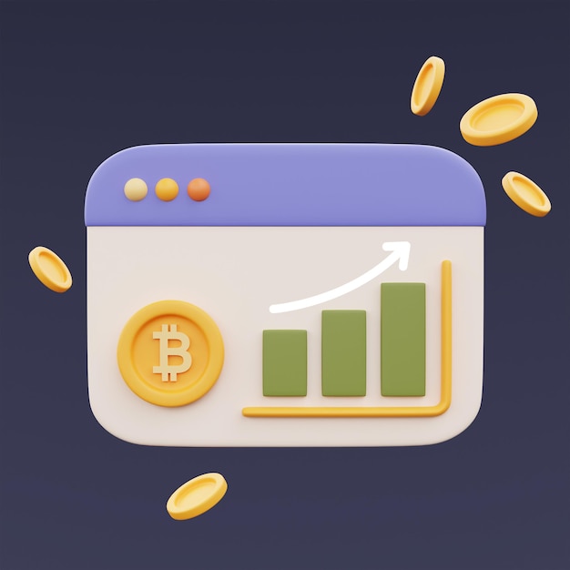 Concepto de inversión financiera o tendencias de criptomonedas en pantalla con monedas de bitcoin, negocios, servicios de tecnología de cadena de bloques, estilo mínimo.Representación 3d.