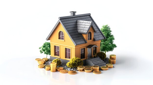 Concepto de inversión inmobiliaria en 3D cautivar a los inversores con publicidad de estilo cartoon para la propiedad