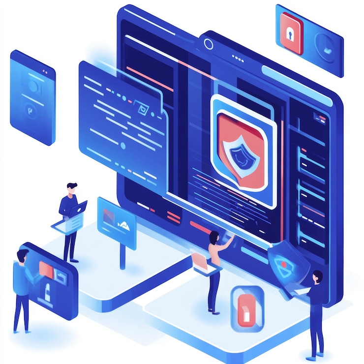 Foto concepto isométrico de seguridad cibernética protección de datos y privacidad tecnología de internet ilustración vectorial