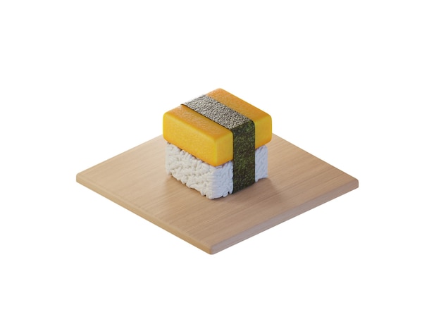 Concepto isométrico de sushi de huevo de tamako cuadrado 3d