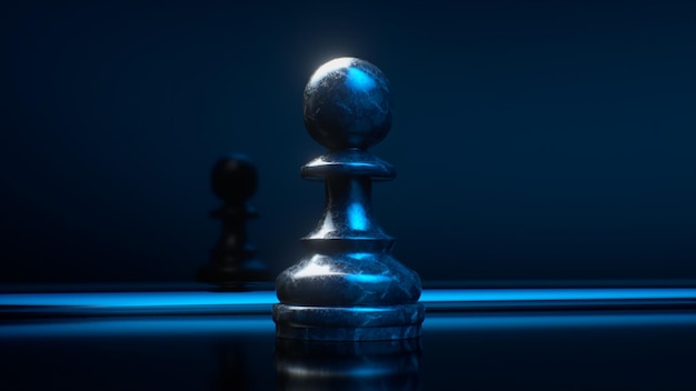 concepto de juego peón de ajedrez de mármol oscuro luz de neón azul d ilustración