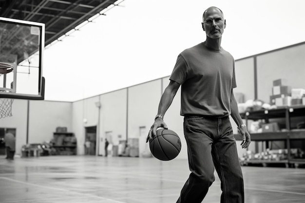 Foto concepto de jugador de ejercicio de competición de baloncesto