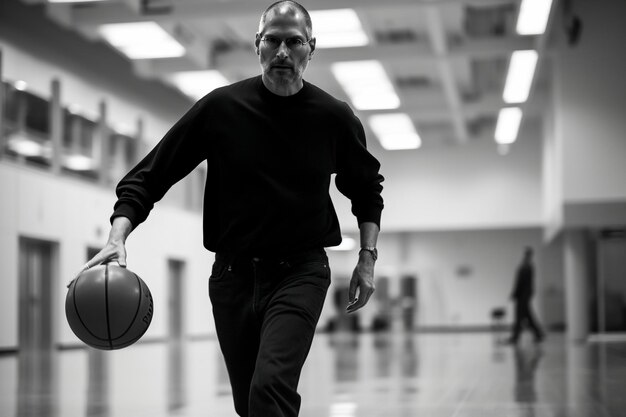 Foto concepto de jugador de ejercicio de competición de baloncesto