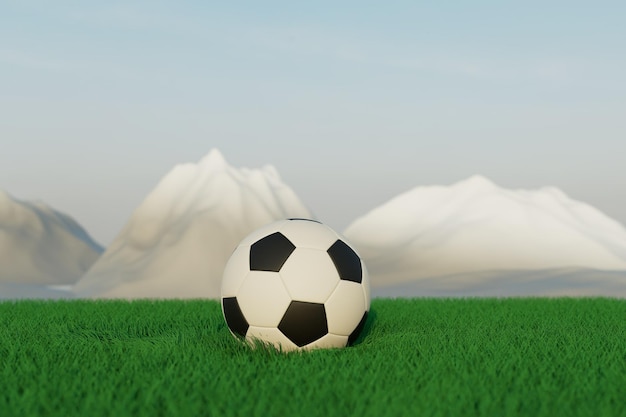 El concepto de jugar al fútbol una pelota de fútbol en medio de un campo de fútbol 3D Render