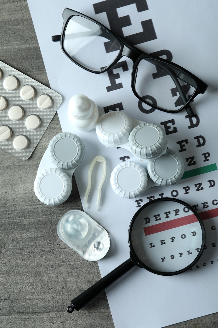 Foto concepto de lentes de contacto para ojos, cuidado de la salud.