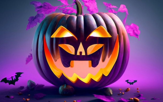 concepto de letras de feliz halloween con fondo de halloween generado por AI