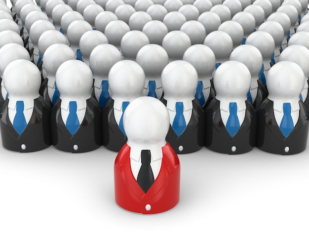 Concepto de líder de equipo. Personas sobre fondo blanco. 3d