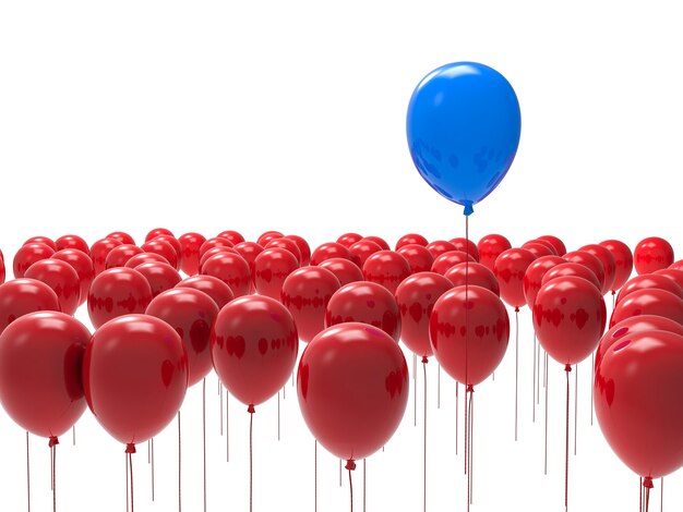 Concepto de liderazgo con globo azul entre globos rojos