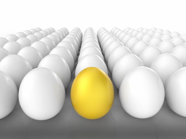 Concepto de liderazgo con huevo de oro entre huevos blancos