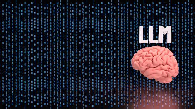 Foto el concepto de llm y brain for technology rendering en 3d