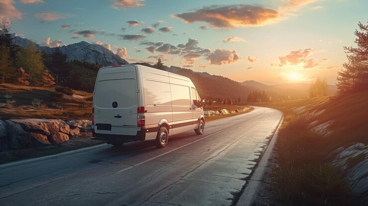 concepto logístico de furgonetas por carretera
