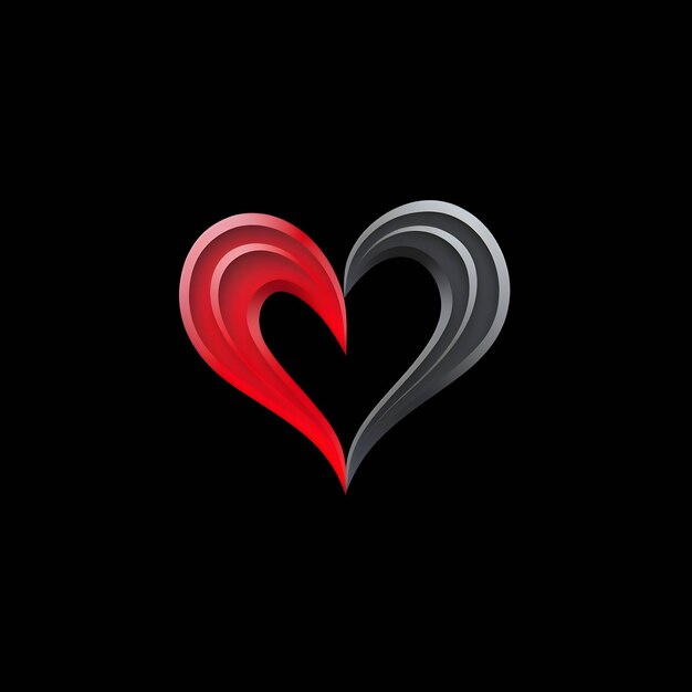 Concepto del logotipo corazón rojo y gris sobre fondo negro