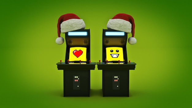 Concepto de máquina de juego de arcade vintage Feliz Navidad 3D rendering