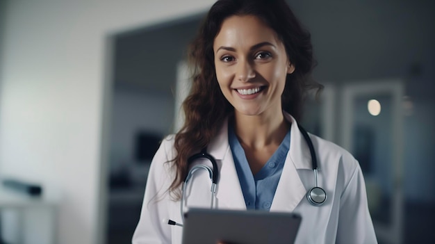 Concepto de medicina, atención médica y personas Médica sonriente con portapapeles hablando con la mujer Pati