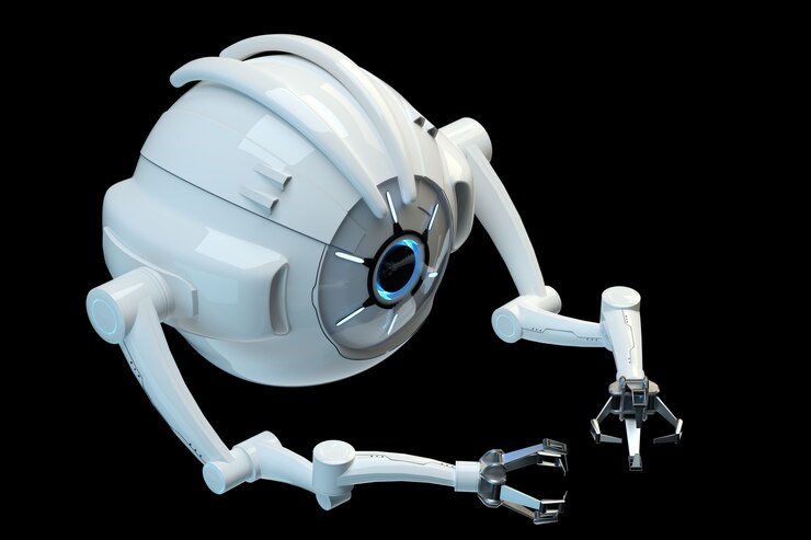 Foto concepto médico en el campo de la nanotecnología, nanorobot aislado en una pared oscura. ingeniería genética y uso de nanorobots. render 3d, ilustración 3d.