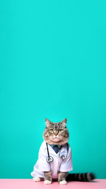 Foto concepto de médico gato gato con fonendoscopio aislado en el gradiente