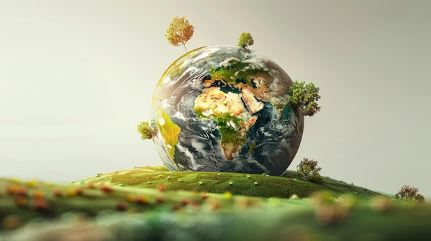 El concepto del Medio Ambiente Mundial y el Día de la Tierra con un globo colorido y un entorno ecológico