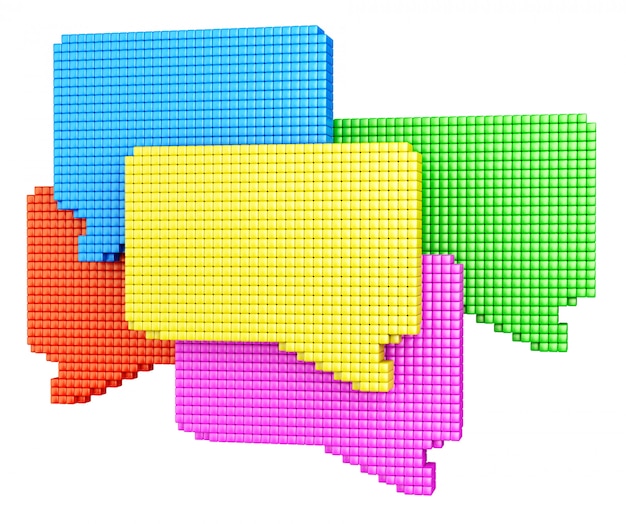 Concepto de medios de Internet. Grupo de formas de burbujas coloridas hechas de cubos brillantes aislados