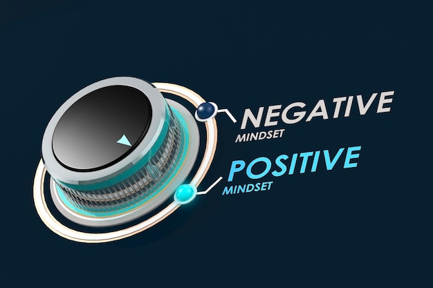 Concepto de mentalidad positiva con perilla giratoria