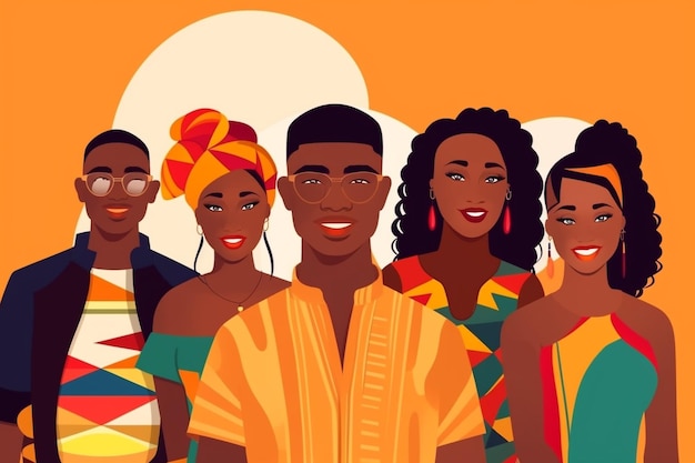 Concepto del mes de la historia negra Grupo de personas afroamericanas ilustración de estilo plano generada por IA