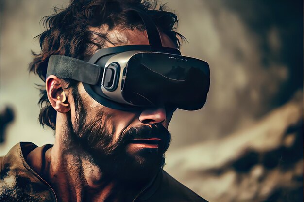 Concepto de metaverso y elementos del mundo virtual casco de realidad virtual