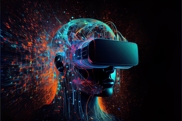 Concepto de metaverso y elementos del mundo virtual casco de realidad virtual