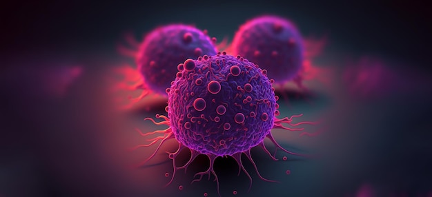 Concepto de microambiente tumoral con células cancerosas, células T, nanopartículas, cáncer asociado