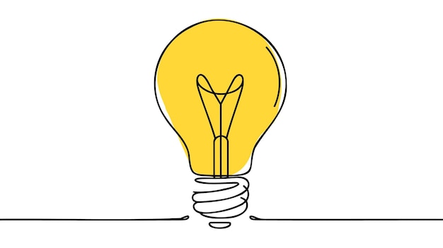 Concepto de minimalismo de ilustración de vector de lámpara de bombilla de dibujo de línea continua